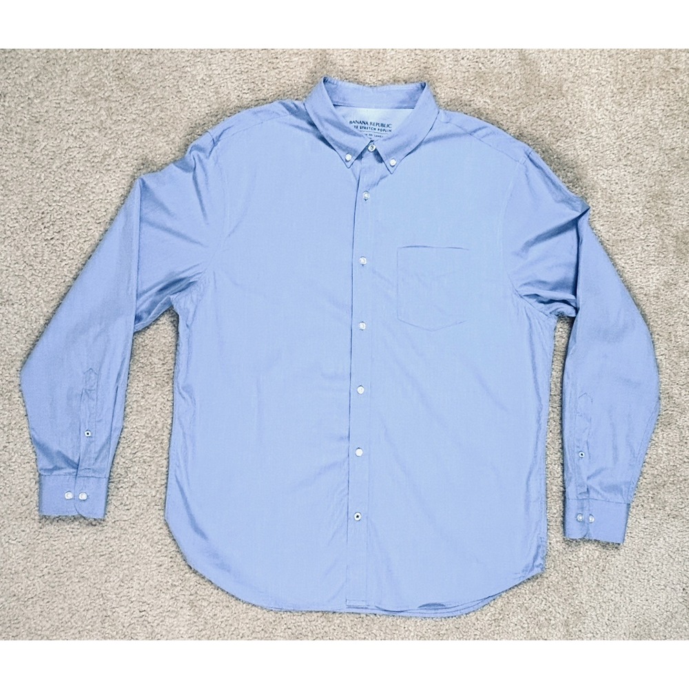 Banana Republic Luxe Stretch Poplin Shirt Camden Standard Fit XL Blue